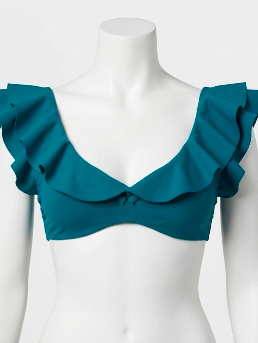 Shade & Shore Bikini Top Womens 36B Teal Ruffle NEW